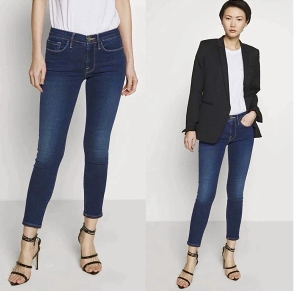 FRAME Le Skinny de Jeanne Crop in Bonn Dark Blue Denim Size 26-27 Stretch